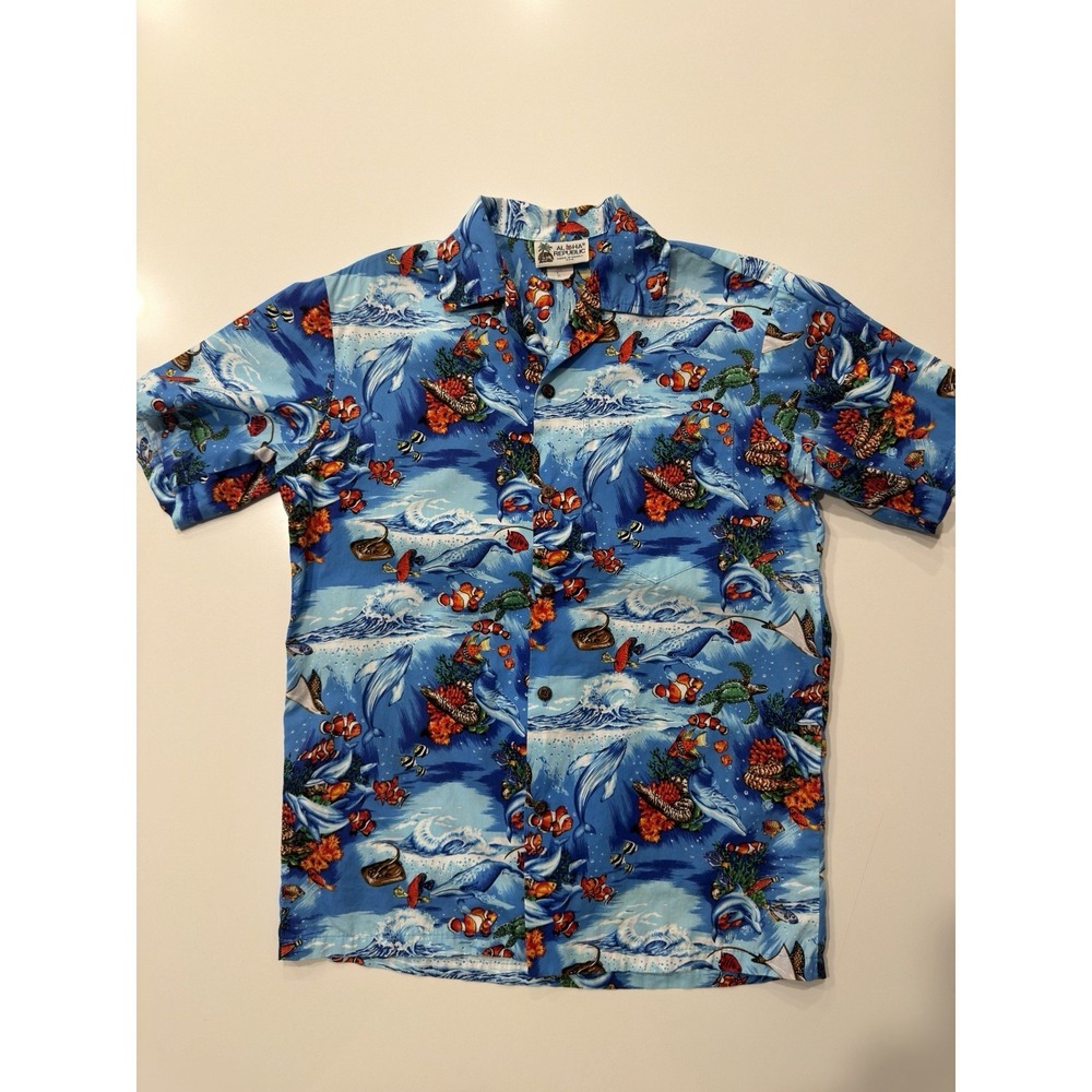Aloha Republic Tropical Fish Aloha Shirt Mens Small Blue Hawaiian Cotton USA